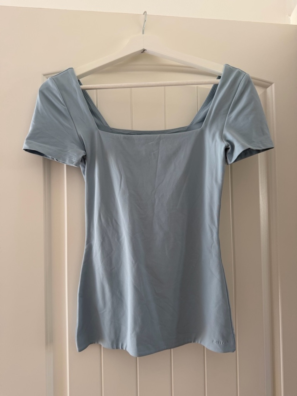 Aritzia Pale Blue Square-Neck Short Sleeve Top